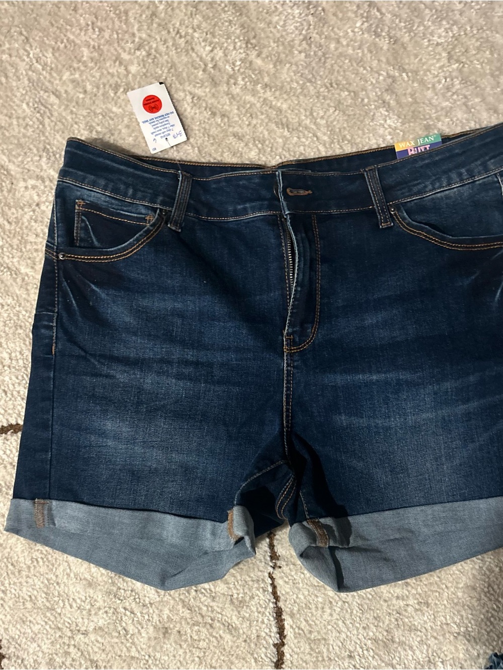 Rainbow Dark Blue Cuffed Jean Shorts